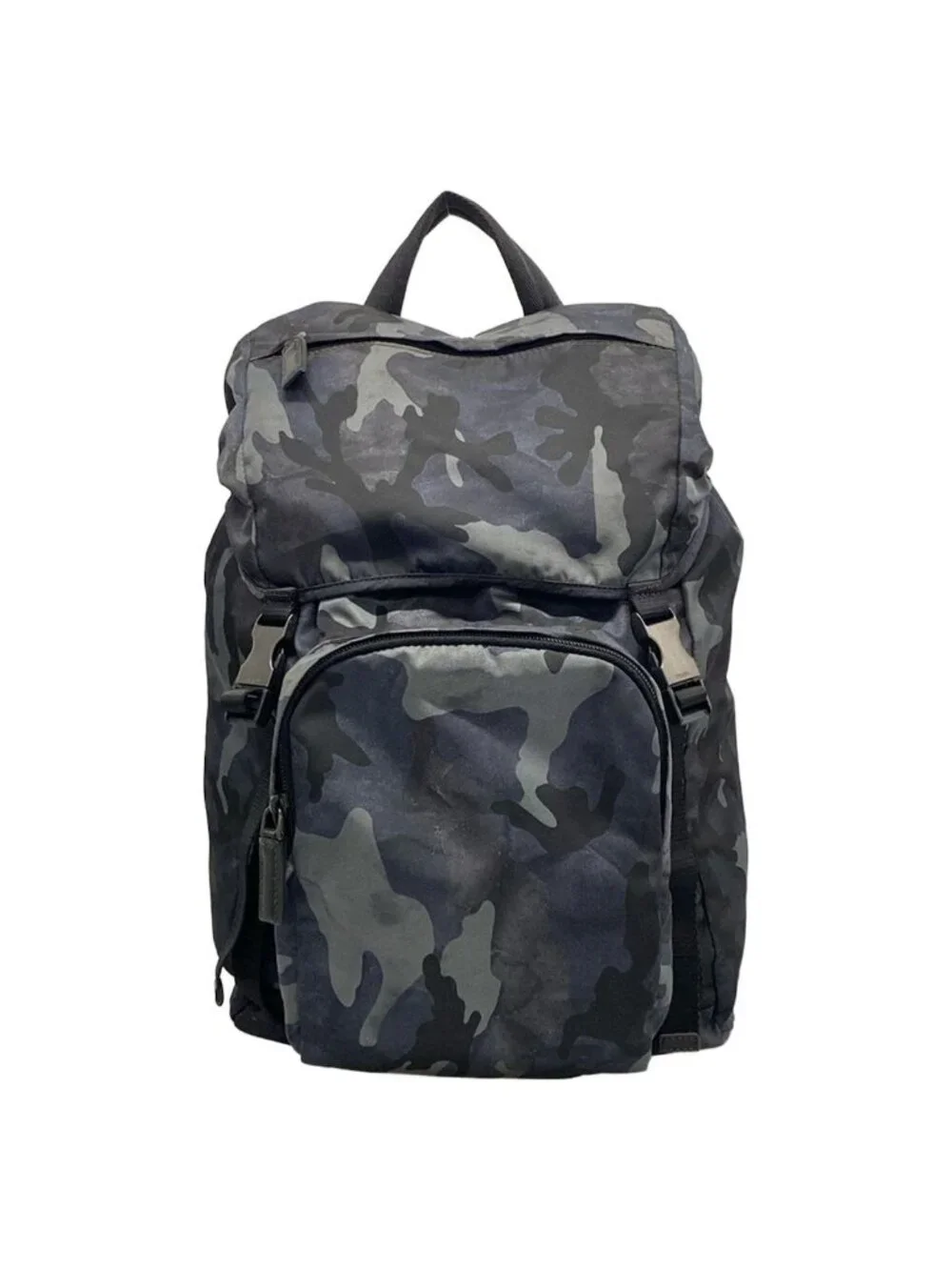Prada Backpack Dark Navy Gray Multi Leather Tag Camouflage Pattern